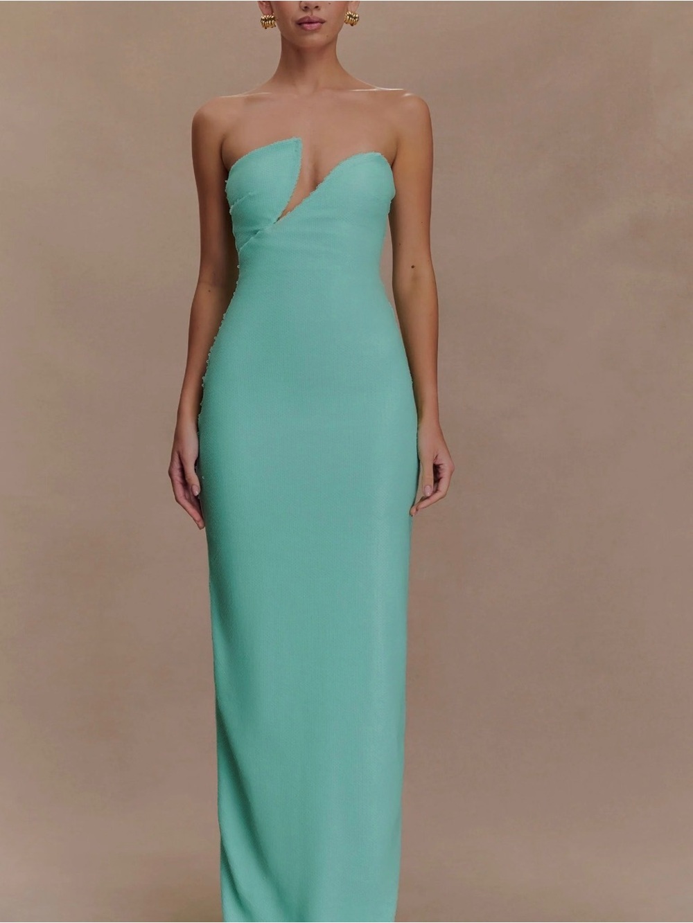 Meshki Strapless Mint Gown with Asymmetrical Sweetheart